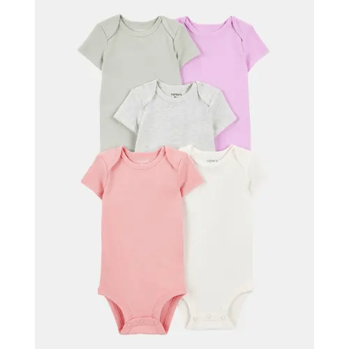 Baby Girl 5-Pack Solid Short-Sleeve Cotton Bodysuits | Carter's