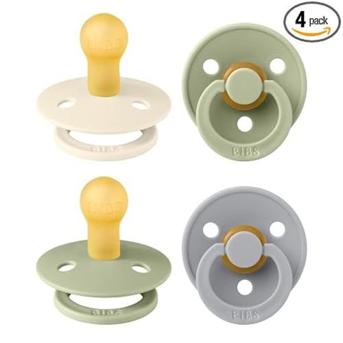 BIBS Colour Soother 4-Pack | BPA Free Dummy Pacifier | Round Nipple | Natural Rubber Latex | Made in Denmark | Size 0-6 Months | Sage Mix