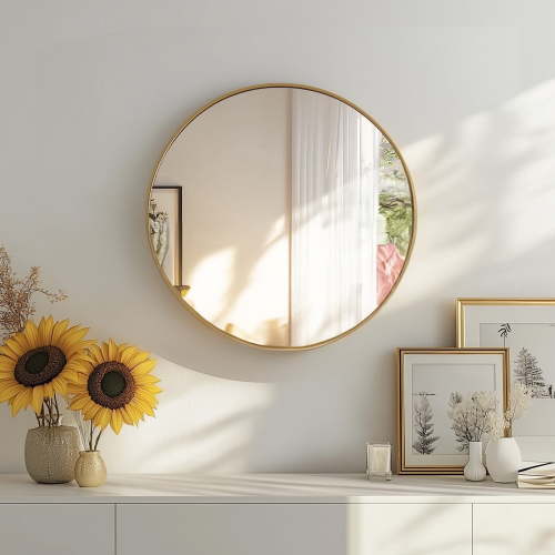 CONCETTA 20" Round Wall Mirror - Multi-Functional for Bathroom or Wall Hanging, Modern Gold Frame, Gift for Mother's Day