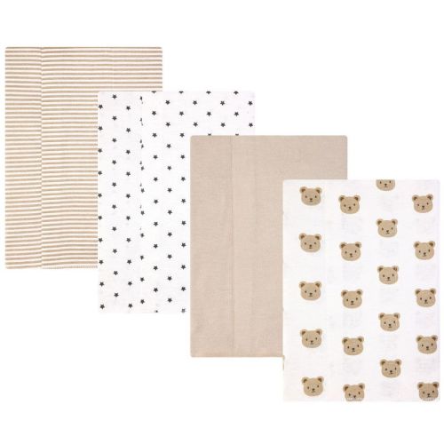 Hudson Baby Infant Cotton Poly Flannel Burp Cloths 4-Pack, Cozy Cutie, One Size