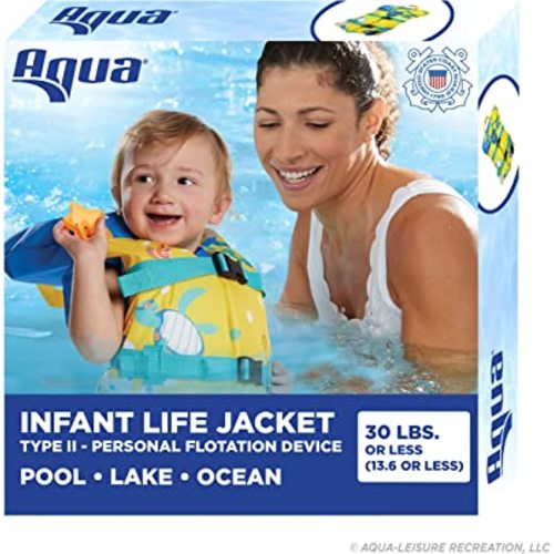 Oceans7 US Coast Guard Approved Infant Life Jacket 8-30 lbs – Type II Personal Flotation Device Flex-Form Chest - Seafoam Blue