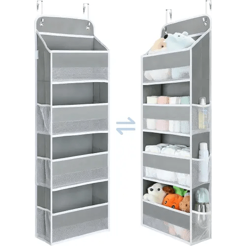 Yecaye 1 Pack Over the Door Organizer, 35.2lbs Load Stuffed Animal Storage Hanging, Swing-proof Bathroom Organizers and Storage with 4 Bins 6 Side Pockets for Nursery Newborn Baby Essential Stuff