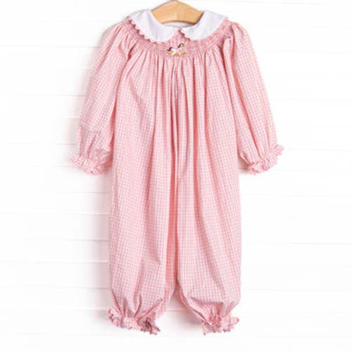 Rocking Horse Rider Smocked Romper, Pink Gingham – Stitchy Fish