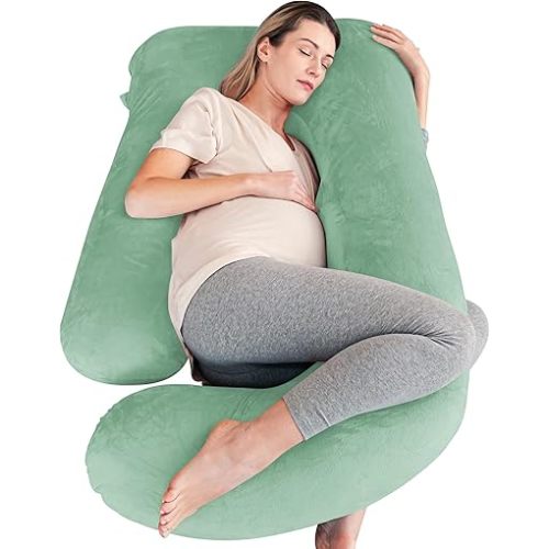 Cute Castle Pregnancy Pillows, Soft U-Shape Maternity Pillow with Removable Cover - Full Body Pillows for Adults Sleeping - Pregnancy Must Haves - Jumbo 57 Inch - Green