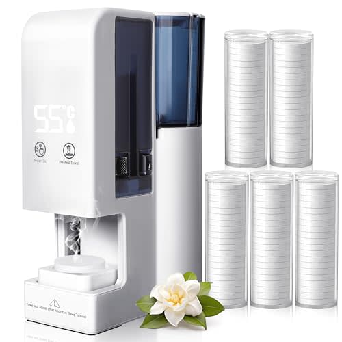 Hot Face Towel Heater Machine, Automatic Disposable Towel Warmer with Steam, 5-Second Heating, 55°C Constant Temperature, Portable Face Towel Steamer (1PC Towel Machine+100PCS Towels)