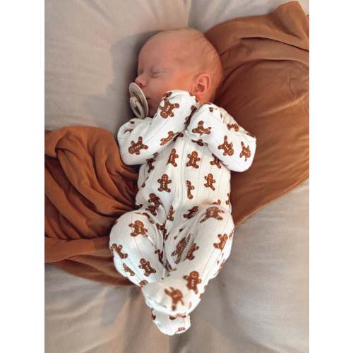 Gingerbread / Organic Pointelle 2-Way Zip Footie