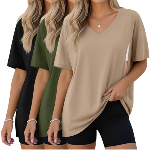 3 Pack Women's Oversize Nursing Shirts for Breastfeeding with Hidden Zippers Loose Fit Short Sleeve Maternity Tops