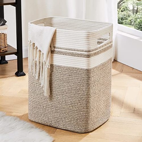 OIAHOMY Laundry Hamper-Laundry Basket,Tall Cotton Storage Basket with Handles,Decorative Blanket Basket for Living room,Collapsible Large Basket for Toys,Pillows,Clothes-16x13x22in-Yellow variegated - 16*13*22