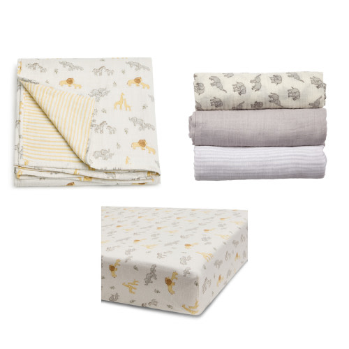 Tiny Kind Organic Cotton Muslin Nursery Gift Set - Safari Adventure