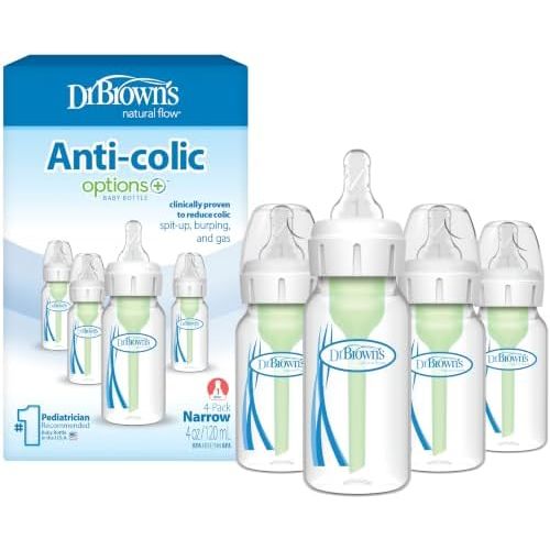 Dr. Brown's Anti-Colic Options+ Narrow Baby Bottle, Clear, 4 oz, 4-Pack