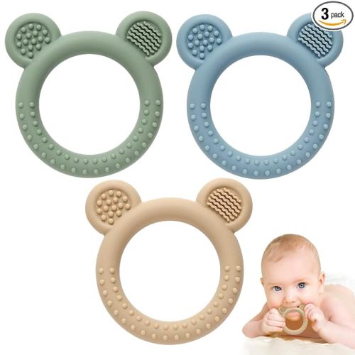 Eascrozn 3 Pack Baby Teething Toys, Silicone Teether Toys 3M+ BPA Free