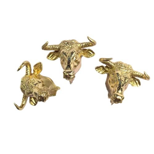 CatchDragn Bull Head Animal Cabinet Knobs Brass, Gold Drawer Knobs 2 Pack,Small Knobs and Pulls Vintage for Dresser Drawers Cabinet Laundry Room Kitchen (3 Pack)
