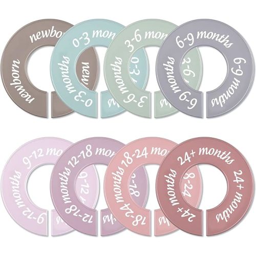 8 Pcs Baby Closet Dividers, Gifts for Moms, Unisex Baby Clothes Organizers, Clear Label Nursery Closet Organizer & Decor, Fits Most Rods(Modern,Cool Colors)