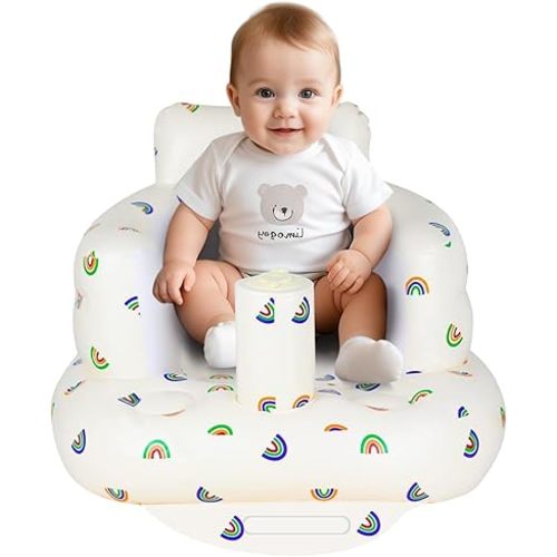 AirSwim Inflatable Baby Chair, Baby Inflatable Seat for Babies 3 Months and Up Summer Inflatable Baby Seat for Sitting Up, Blow Up Baby Floor Seat with Built in Air Pump, Rainbow