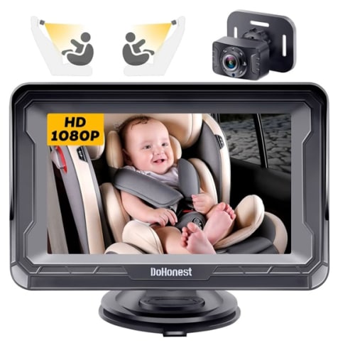 DoHonest Baby Car Camera HD 1080P - Rear-Facing Car Baby Monitor with Night Vision, Adjustable View Angle, Easy Setup, Anti-Glare Display, Safety for Kids & Infants