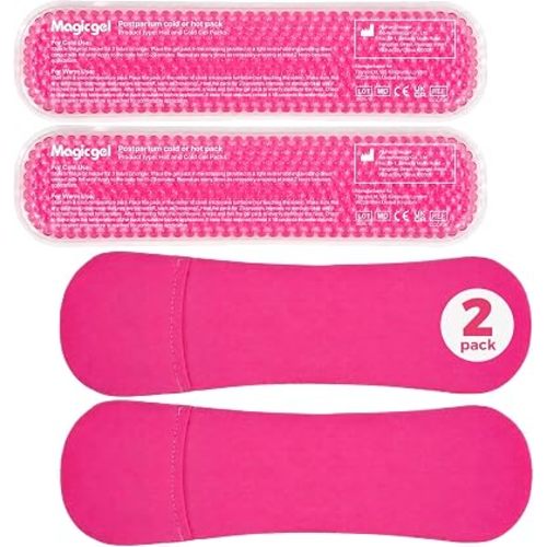 Magic Gel Perineal Cooling Pads for Postpartum, 2 Reusable Ice Packs & 2 Washable Covers, Hot & Cold Perineal Ice Packs, Ice Pack Pads for Hemorrhoid Relief, C-Section Recovery & Perineal Cold Therapy