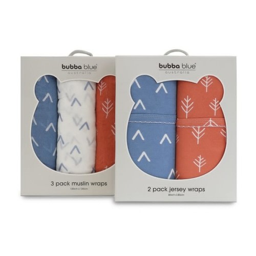 Bubba Blue 5 Piece Nordic Denim/Clay 2 x Jersey Wraps & 3 x Muslin Wraps Combo