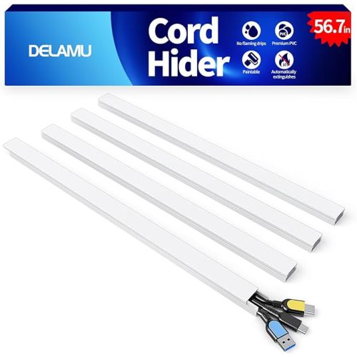 Delamu Cord Hider, 157in Wire Covers for Cords on Wall, Premium Cable Hider Cord Covers for Wires, Cable Management Wire Hiders for TV, Cable Raceway Kit, W0.95 H0.55in, White