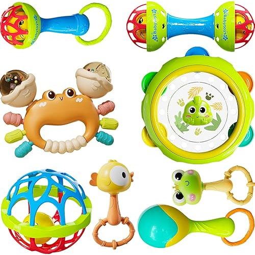 8pcs Baby Rattles Toys Set for 3-6 Months,Grab Shake Rattle for Babies 6-12 Months, Easy Hold Teething Toy,Development Learning Toy for Babies 3+ Months Birthday Gift
