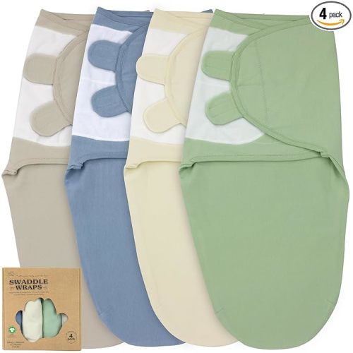 Organic Cotton Baby Swaddle 4-Pack, Swaddles for Newborn 0-3 Month - Swaddle Blanket Infant Wrap Sleep Sack for Boys & Girls, Baby Swaddle for Newborn, Registry & Shower Gift Essential