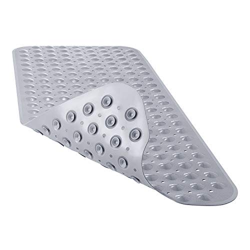 YINENN Bath and Shower Safety Mats 40x16 inch, Non Slip with Suction Cups for Bathroom Stall and Tub Floor, Extra Large and Machine Washable, Drain Holes Keep Bathtub Clean, Grey