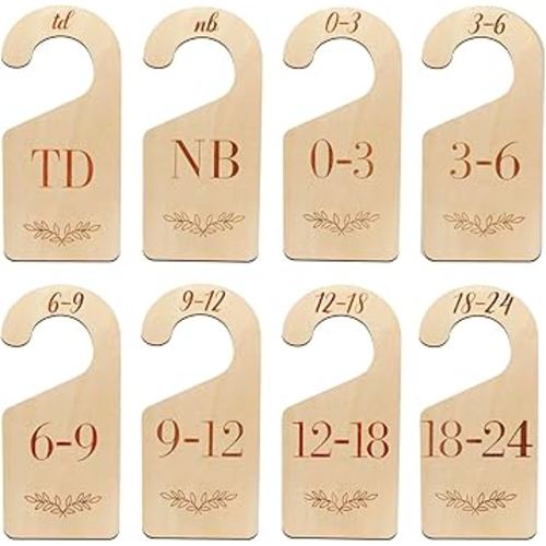 Baby Closet Dividers for Clothes Organizer -8Pcs Wooden Baby Clothes Size Dividers from Newborn to Toddler, Double-Sided Gender Neutral Babys Cloth Organizer