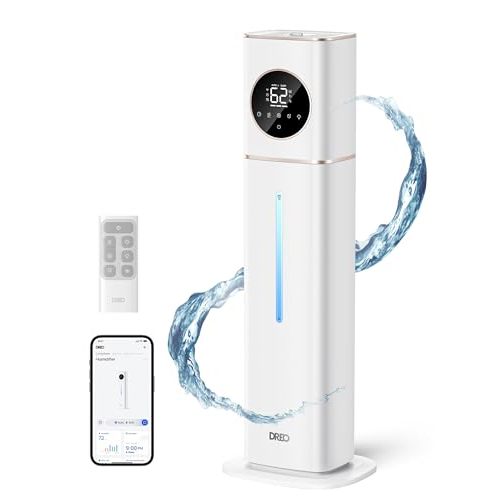 DREO HM735S 11L Smart Humidifier Large Room 700 ft², 100H Cool Mist Air Humidifiers for Bedroom, Top-Fill, Clean Tank Technology, 26dB, Auto Mode, Aroma Box, RGB, Remote & APP Control, Baby, White