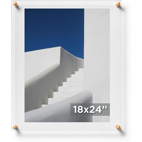 18x24" Double Panel Acrylic Picture Frame for Art & Photos, Gold Standoffs