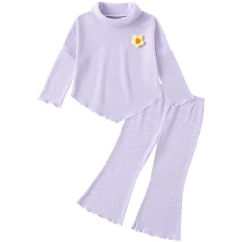 WESIDOM Toddler Baby Girl Clothes 12M-5T Girls Fall Winter Outfits, Ribbed Turtleneck Top and Flare Pants 2 Piece Outfit Set