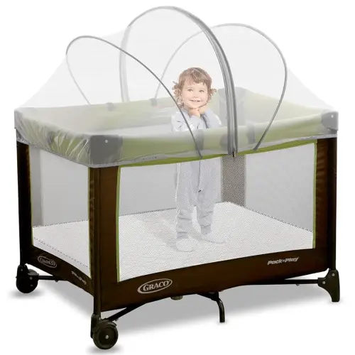 Pack N Play Tent Cover - Bassinet Cover for Pack N Play/Travel Crib/Mini Crib/Playpen, Bassinet Mosquito Net Cover with Two-Way Zippers (White-Large)