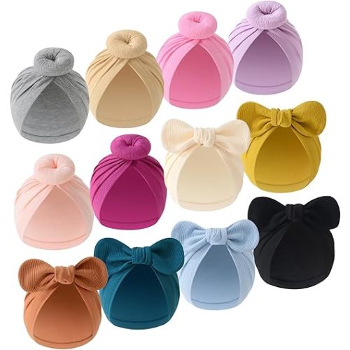 QandSweet Infant Girls Bow Hats Cotton Linen Cap for Baby Shower 3-36 Months