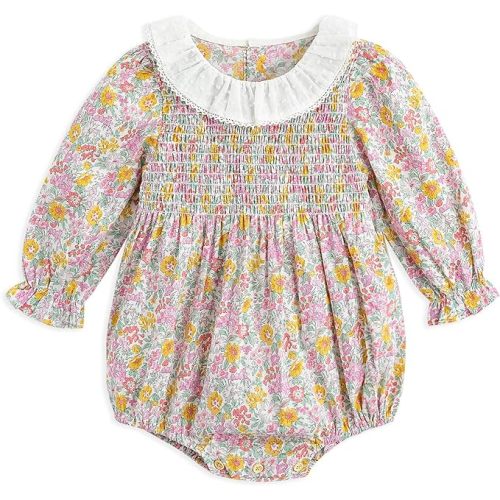 Curipeer Infant Baby Girls Floral Ruffle Romper Long Sleeve Flower Print Ruffled Outfits Jumpsuit 3M-2T