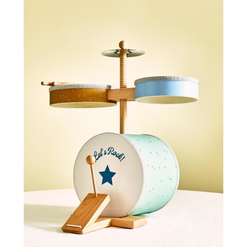 KIDS' WOODEN TOY DRUM SET INSTRUMENT