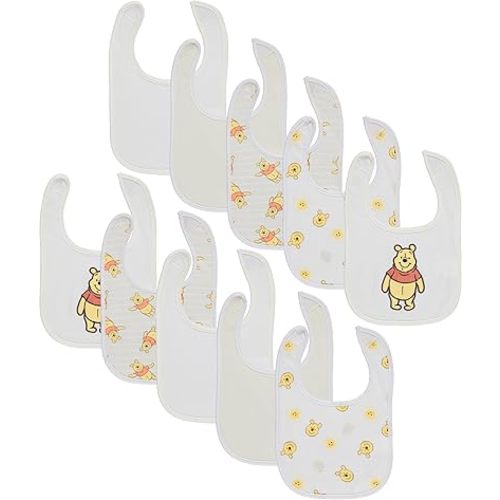 Disney 10-Pack Mickey Mouse Baby Bibs – Ten Soft, Absorbent, and Adjustable Cotton Bibs for Mess Free Meals