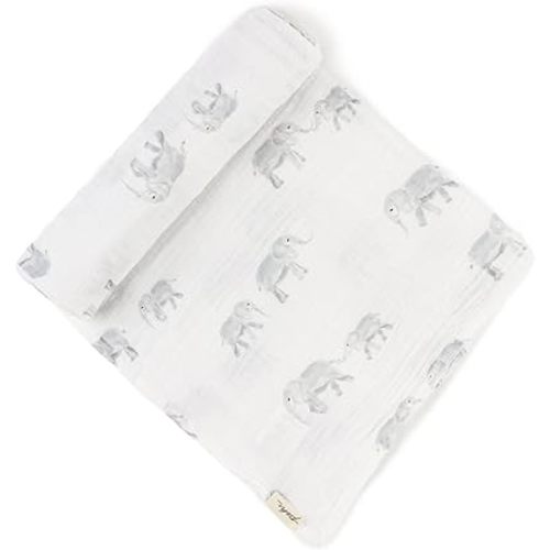 PEHR Muslin Cotton Swaddle, Follow me Elephant | Organic Baby Blanket | Ultra-Soft & Versatile | Playful Animal Print | 47” x 47”