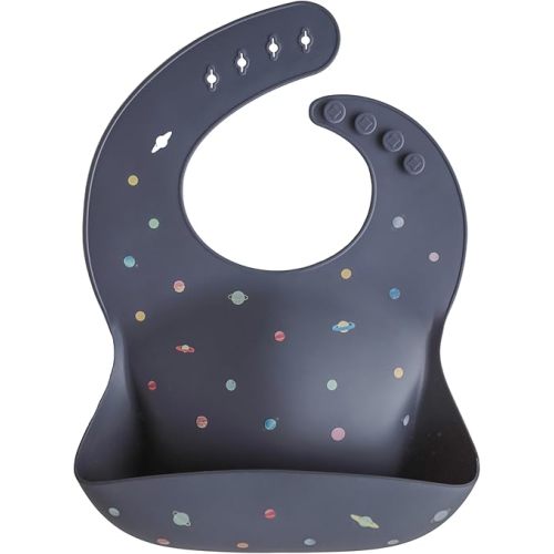 Mushie Silicone Baby Bib | Adjustable Fit Waterproof Bibs (Planets)