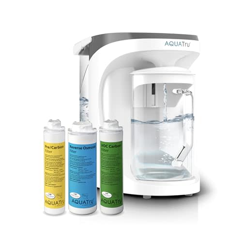 AquaTru Carafe Countertop Water Purifier | Compact 4-Stage Reverse Osmosis System with Glass Carafe Removes 84 Contaminants Including Forever Chemicals, Lead & Fluoride | No Plumbing