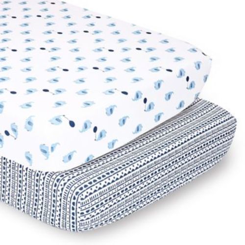 The Peanutshell™ Fitted Crib Sheets in Blue Elephant/Tribal (2-Pack) - MULTI - CRIB SHEET