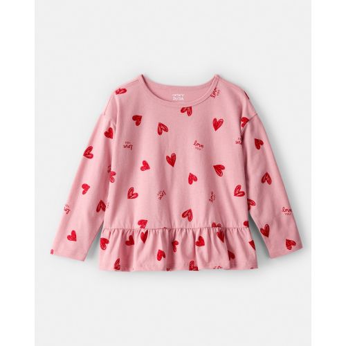Toddler Girl Heart Long-Sleeve Peplum Top - Pink - Carter's | Carter's