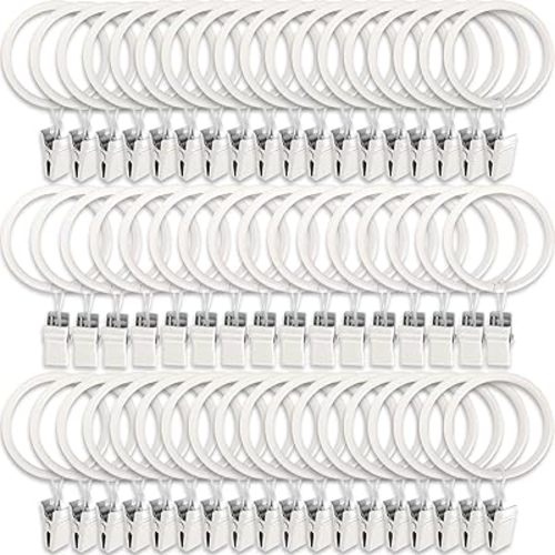 60 Pack Metal Curtain Rings with Clips, Curtain Clip Rings Hooks for Hanging Drapery Drapes Bows, Curtain Rod Rings 1.5 inch Interior Diameter, White
