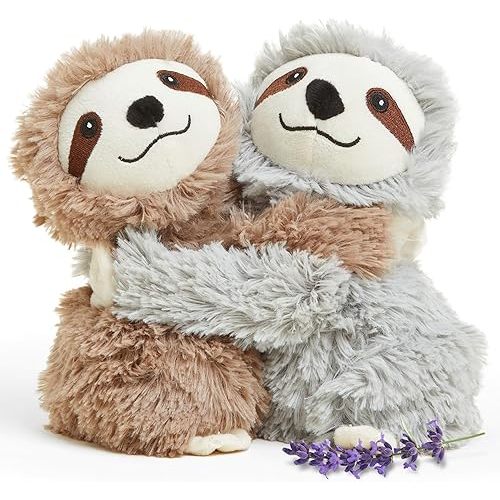 warmies Hugs Duo, Microwavable & Weighted Stuffed Animals, Sloth - Heated Stuffed Animal Plushie for Warmth & Comfort - Cute Soft Plush Toys for Adults & Children (Boys, Girls, Babies & Toddlers)