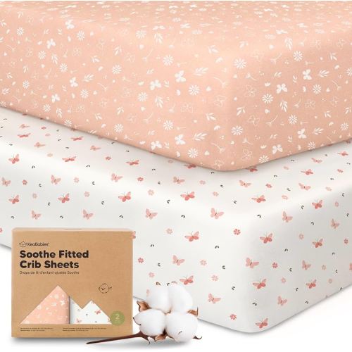 KeaBabies 2-Pack Organic Crib Sheets for Boys, Girls - 52x28 Fitted Crib Mattress Sheet Neutral, Breathable Jersey Cotton Cover for Baby Bed, Toddler Mattress, Soft & Cute Prints (Butterflies)
