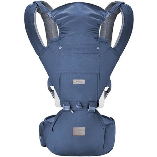 Baby Carrier, 6-in-1 Baby Carrier Newborn to Toddler with Hip Seat (Ergonomic M Position) for 0-36 Month/7-45lbs, Adjustable Size for Enhanced Lumbar Support, Perfect for On-The-go, Blue