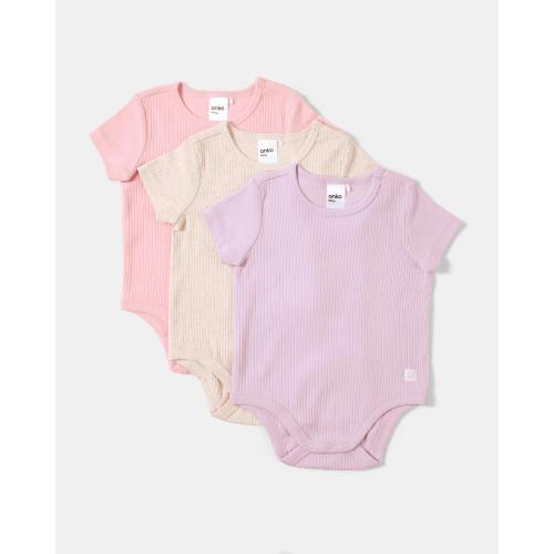 3 Pack Short Sleeve Rib Bodysuits - Kmart