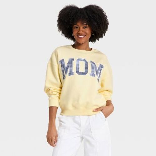 Women's Mom Graphic Pullover Sweatshirt - Light Yellow L