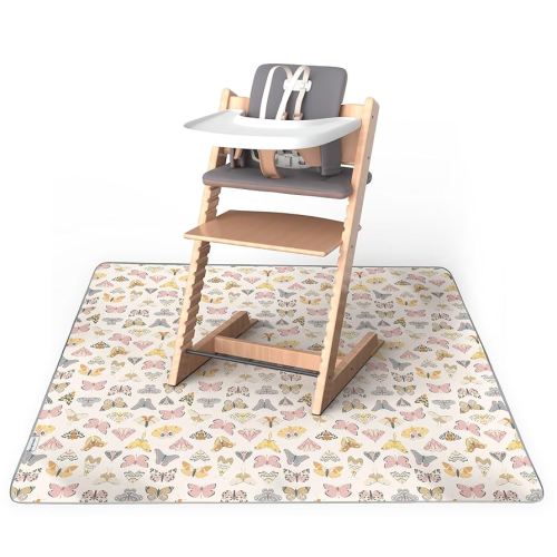 Tiny Twinkle Mess-Proof Splat Mats for Under high Chairs or Table Cover Art Projects for Baby and Toddler - Waterproof, Washable Floor or Table Splash mat 51" x 51" (Flutter)