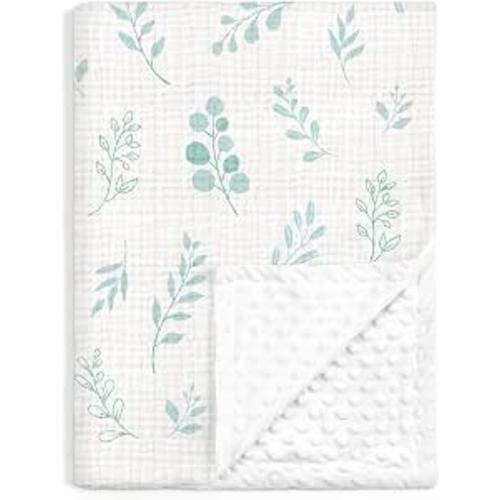 Baby Blankets for Boys Girls, Soft Nursery Minky Blankets with Muslin and Dotted Fleece Back 30x40 inches, Receiving Bed Quilt for Newborn, Infants, Toddlers (Leaf)