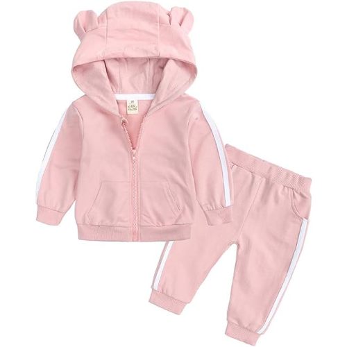 Kids Tales Baby Boys Girls Tracksuit Hooded Bear Ears Sweatsuit Outfit Set Long Sleeve Zipper Jacket + Sweatpants