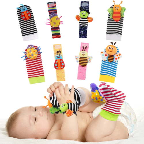 Wrist Rattles Foot Finder Rattle Sock Baby Rattle Toy, Arm Hand Bracelet Rattle, Feet Leg Ankle Socks, Birthday Holiday Birth Present for Newborn Boy Girl
