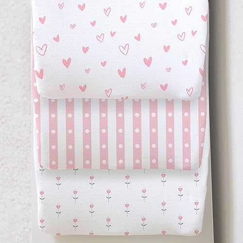 100% Organic Cotton Baby Lounger or Changing Pad Covers with Reenforced Safety Strap Holes. Fits Evolur, Munchkin, Delta, Snuggle Me and More. Multi-Use, Pink for Girl. 3 Pk of Covers Only.